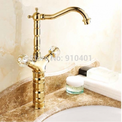 Wholesale And Retail Promotion NEW Tall Bathroom Basin Faucet Golden Brass Dual Handles Vanity Sink Mixer Tap