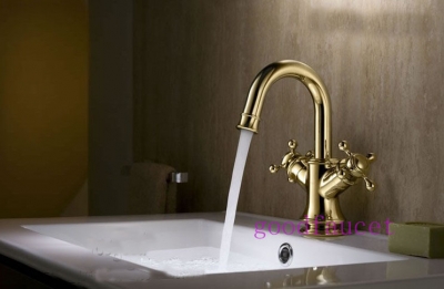 Wholesale And Retail Promotion Polished Golden Bathroom Basin Faucet Kitchen Mixer Tap Swivel Spout Dual Handle [Antique Brass Faucet-336|]