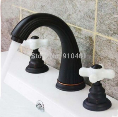 Wholesale And Retail Promotion Widespread Oil Rubbed Bronze Bathroom Faucet Carved Spout Dual Handles Mixer Tap [Oil Rubbed Bronze Faucet-3694|]
