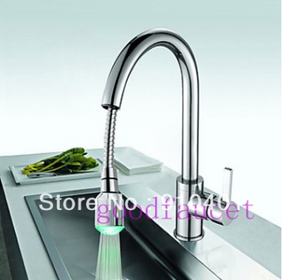 pull out kitchen faucet.Solid Brass Thicken Chrome faucets.LED Light color changing kitchen mixer hot & cold tap