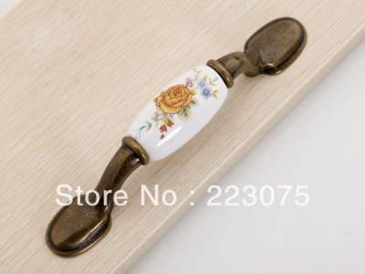 -L:125mm bronze zinc alloy Cabinet DRAWER Pull Dresser pull/ Kitchen Ceramic knob with screw 10pcs/lot [CeramicHandles-81|]