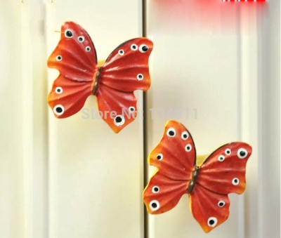 10pcs Manual coloured drawing or pattern the butterflies knobs Cartoon butterfly hand drawer chest door shake children room [FurnitureCeramicHandles-107|]