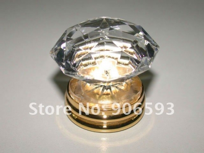 20PCS/LOT FREE SHIPPING 35MM CLEAR CRYSTAL KNOB ON A GOLD BRASS BASE [Crystal furniture knob-79|]