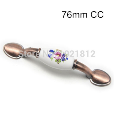 3" CC Wildflowers Ceramic Cabinet Handles Cabinet Cupboard Closet Dresser Copper Handles Pulls Bars Kitchen