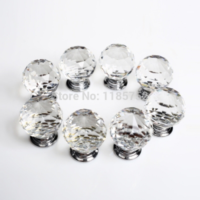 8PCS 40mm Brand New Sparkle Clear Glass Crystal Cabinet Pull Drawer Handle Kitchen Door Wardrobe Cupboard Knob Free Shipping