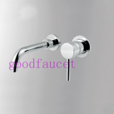 Bathroom basin faucet wall mounted vanity sink mixer tap single handle two holes 2 pcs faucet set chrome finish [Chrome Faucet-1437|]