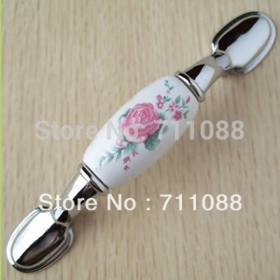 Ceramic Zinc Alloy modern rose classic flower handle knob Kitchen Cabinet Furniture Handle knob P84
