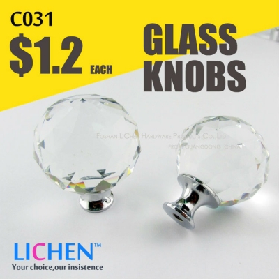 China factory LICHEN C031 Glass knobs knob handle for Drawer Cupboard Armoire Door Aluminium alloy k9 Crystal