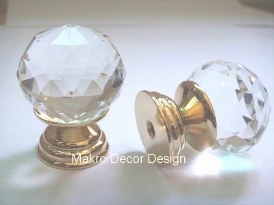 Clear crystal furniture knob\\10pcs lot\\30mm\\brass base\\brass polished plated