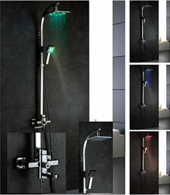 Rainfall LED Shower Set Faucet Mixer Tap with 8"Shower Head & Tub Faucet Color Changing