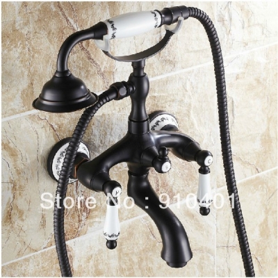 Wholesale And Retail Promotin Oil Rubbed Bronze Telephone Bathtub Faucet Mixer Tap 2 Handles Clawfoot Shower [Wall Mounted Faucet-5212|]