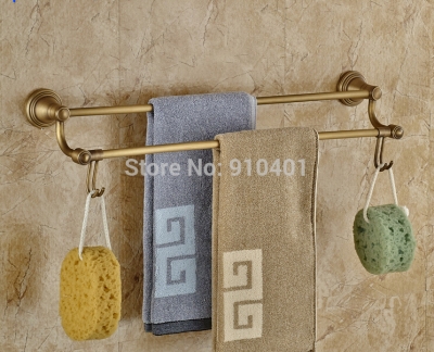 Wholesale And Retail Promotion Antique Brass 24" Length Towel Rack Holder Dual Towel Bar Hangers With 4 Hooks [Towel bar ring shelf-4840|]