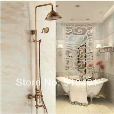 Wholesale And Retail Promotion Antique Brass 8" Rain Shower Faucet Set Single Handle Tub Mixer Tap Hand Shower [Antique Brass Shower-506|]