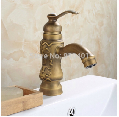 Wholesale And Retail Promotion Antique Brass Bathroom Flower Carved Vanity Sink Mixer Tap Single Handle Faucet