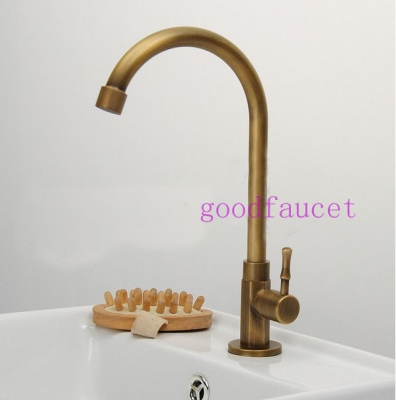 Wholesale And Retail Promotion Antique Brass Bathroom Sink Faucet Kitchen Vessel Tap Swivel Spout Cold Water