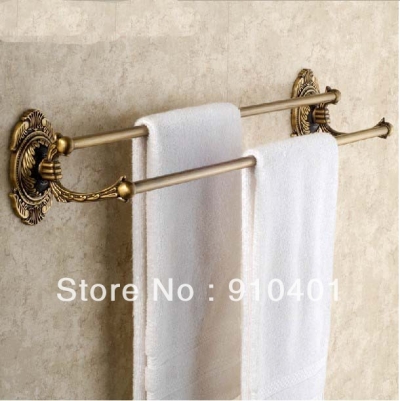 Wholesale And Retail Promotion Antique Brass Luxury Bathroom Flower Carved Towel Rack Holder Dual Towel Bars [Towel bar ring shelf-4976|]