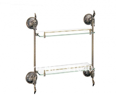 Wholesale And Retail Promotion Antique Brass Wall Mounted Bathroom Shower Caddy Cosmetic Glass Shelf Dual Tier [Storage Holders & Racks-4339|]