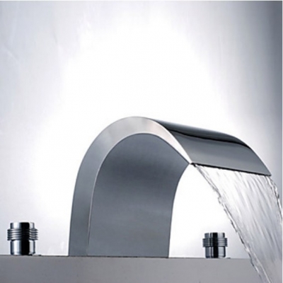 Wholesale And Retail Promotion Chrome Bathroom Waterfall Basin Faucet Dual Handles 3 PCS Mixer Tap Deck Mounted