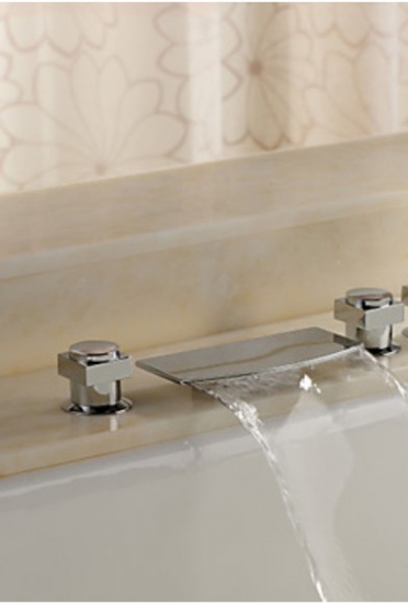 Wholesale And Retail Promotion Chrome Brass Bathroom Waterfall Basin Sink Faucet 3PCS Mixer Tap Dual Handles [Chrome Faucet-1135|]
