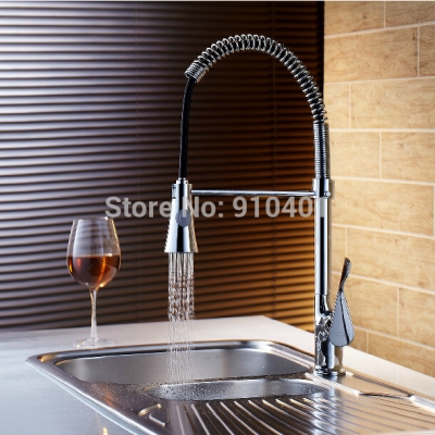 Wholesale And Retail Promotion Chrome Brass Kitchen Faucet Spring Vessel Sink Mixer Tap Swivel Spout Deck Mount [Chrome Faucet-1066|]