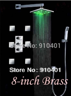 Wholesale And Retail Promotion Chrome LED Color Thermostatic 8" Rain Shower Faucet W/ Body Jets Sprayer Mixer