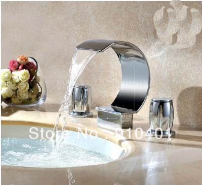 Wholesale And Retail Promotion Classic Chrome Brass Waterfall Bathroom Basin Faucet Dual Handles Sink Mixer Tap