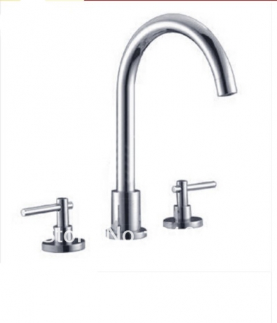 Wholesale And Retail Promotion Deck Mounted Widespread Bathroom Basin Faucet Vanity Sink Mixer Tap Dual Handles [Chrome Faucet-1564|]