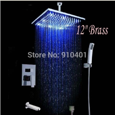 Wholesale And Retail Promotion LED 12" Brass Rain Shower Head Valve Mixer Tap Tub Spout Single Handle Hand Unit