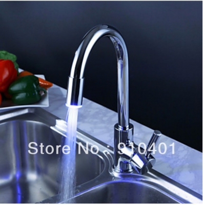 Wholesale And Retail Promotion LED Color Changing Chrome Brass Deck Mounted Kitchen Faucet Single Handle Mixer [LEDFaucet-3535|]