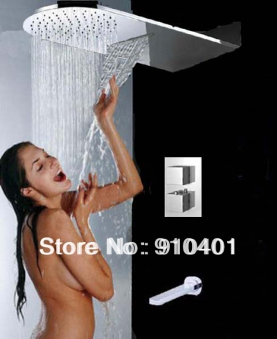 Wholesale And Retail Promotion Luxury Waterfall Rain Shower Faucet Set Thermostatic Shower With Tub Mixer Tap [Chrome Shower-2383|]