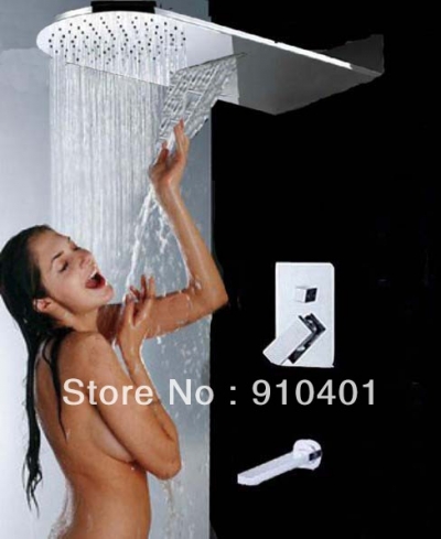 Wholesale And Retail Promotion Luxury Waterfall Rain Wall Mounted Shower Faucet Bathroom Tub Mixer Tap Chrome [Chrome Shower-1990|]
