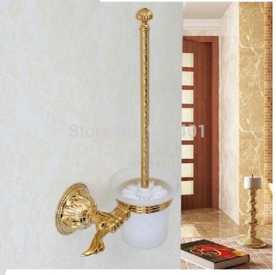 Wholesale And Retail Promotion Modern Luxury Bathroom Embossed Golden Brass Toilet Brush Holder + Cup + Brush [Bath Accessories-603|]