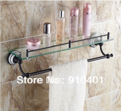 Wholesale And Retail Promotion Modern Oil Rubbed Bronze Glass Cosmetic Commodity Shelf Towel Rack Holder W/ Bar [Storage Holders & Racks-4444|]