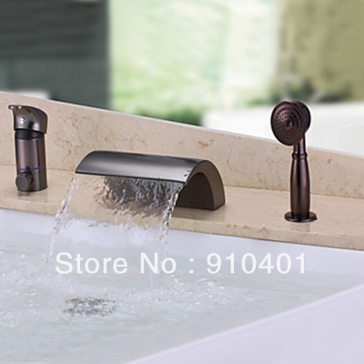 Wholesale And Retail Promotion Modern Oil Rubbed Bronze Waterfall Bathroom Tub Faucet Deck Mount Tub Mixer Tap [3 PCS Tub Faucet-38|]