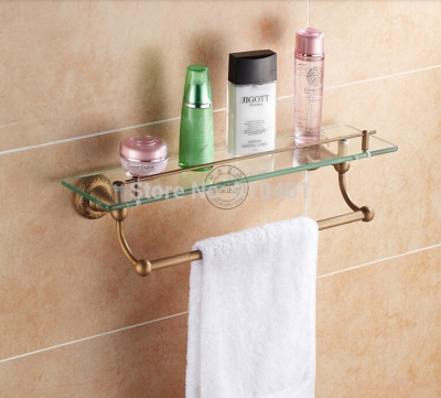 Wholesale And Retail Promotion NEW Antique Brass Bathroom Shelf Shower Cosmetic Glass Tier Shelf Wall Mounted [Storage Holders & Racks-4382|]