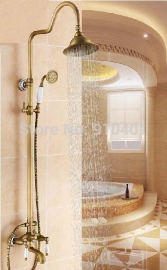 Wholesale And Retail Promotion NEW Antique Brass Wall Mounted Ceramic Shower Faucet Set Bathroom Tub Mixer Tap [Antique Brass Shower-517|]