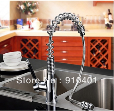 Wholesale And Retail Promotion NEW Chrome Brass Spring Kitchen Faucet Swivel Spout Pull Out Sprayer Mixer Tap [Chrome Faucet-915|]