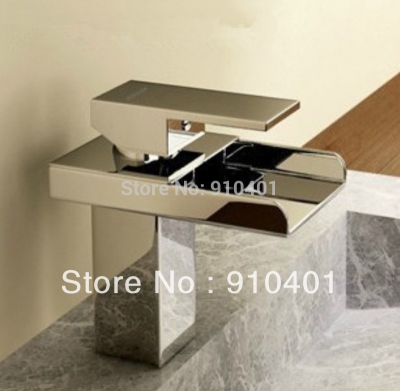Wholesale And Retail Promotion NEW Chrome Brass Waterfall Bathroom Sink Faucet Single Handle Water Mixer Tap
