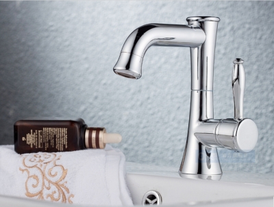 Wholesale And Retail Promotion NEW Deck Mounted Chrome Brass Bathroom Basin Faucet Swivel Spout Sink Mixer Tap [Chrome Faucet-1281|]