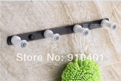 Wholesale And Retail Promotion NEW Elegant Oil Rubbed Bronze Flower Ceramic 4 Pegs Towel Coat Hangers & Hooks