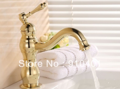 Wholesale And Retail Promotion NEW Golden Brass Deck Mounted Bathroom Basin Faucet Single Handle Sink Mixer Tap [Golden Faucet-2751|]