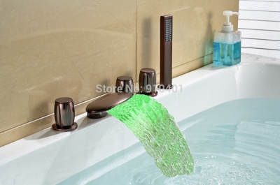 Wholesale And Retail Promotion NEW LED Colors Oil Rubbed Bronze Bathroom Tub Faucet 3 Handles 5 PCS Mixer Tap [5 PCS Tub Faucet-133|]