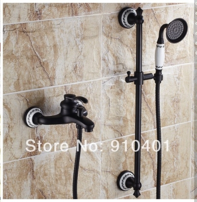 Wholesale And Retail Promotion NEW Oil Rubbed Bronze Wall Mounted Bathroom Shower Tub Faucet Hand Shower W/ Bar [Wall Mounted Faucet-5171|]