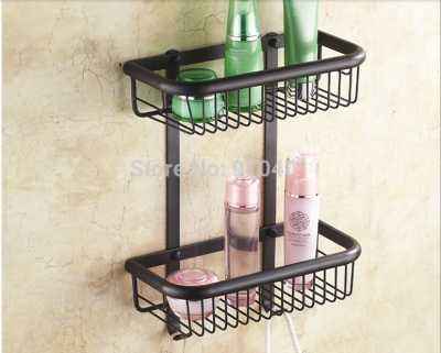 Wholesale And Retail Promotion Oil Rubbed Bronze Bathroom Shelf Square Dual Tiers Shower Caddy Cosmetic Basket [Storage Holders & Racks-4379|]