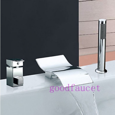 Wholesale And Retail Promotion Polished Chrome Bathroom Waterfall Bathtub Faucet 3PCS Mixer Tap W/ Hand Shower [3 PCS Tub Faucet-29|]