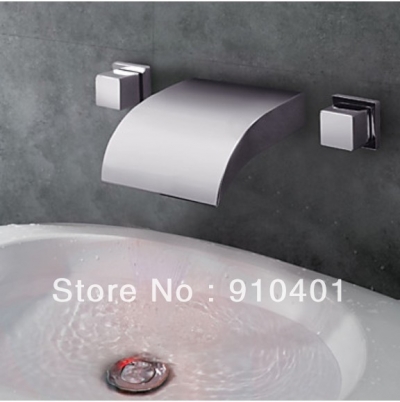 Wholesale And Retail Promotion Polished Chrome Brass Wall Mounted Waterfall Bathroom Basin Faucet Dual Handles