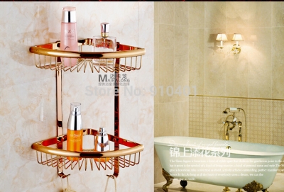 Wholesale And Retail Promotion Rose Golden Bathroom Corner Shelf Shower Caddy Cosmetic Storage Holder Dual Tier