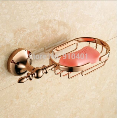 Wholesale And Retail Promotion Rose Golden Wall Mounted Bathroom Soap Dish Holder Round Soap Dish Basket Hook