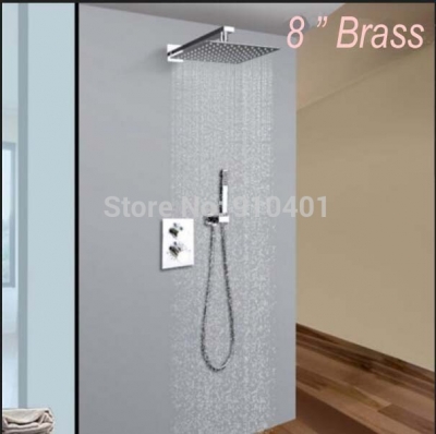 Wholesale And Retail Promotion Wall Mounted 8" Rain Square Brass Shower Thermostatic Valve Mixer Hand Shower [Chrome Shower-2063|]