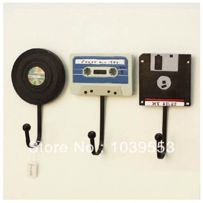 3pcs Tape Disk Records Modern Home Decoration Creative Coat Hooks Wall [DecorativeCollections-118|]